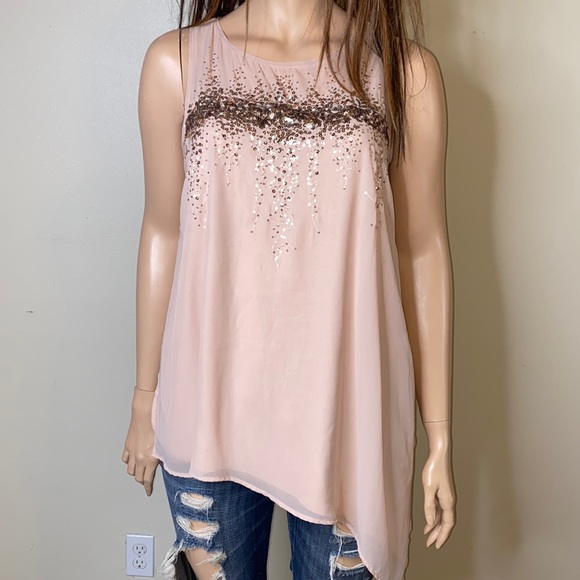 Lane Bryant Tops - Lane Bryant Pink Sequin Asymmetrical Top 18/20
